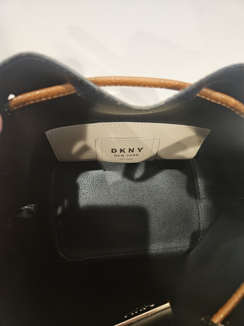 DKNY Brown Pebbled Leather Drawstring Crossbody Bag Bucket Bag - Picture 12 of 15
